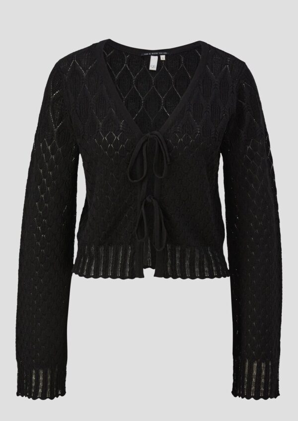 Strickjacke mit Ajourmuster und Bindedetail