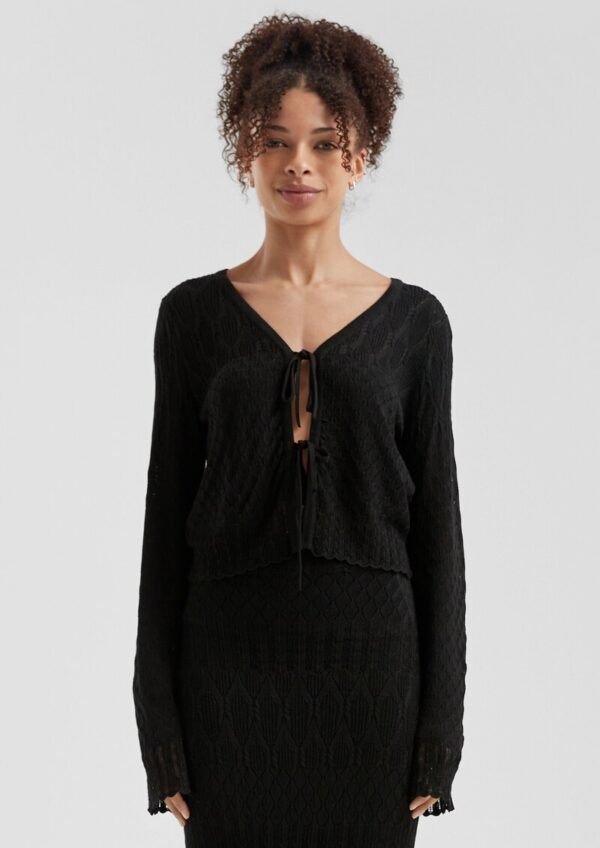 Strickjacke mit Ajourmuster und Bindedetail