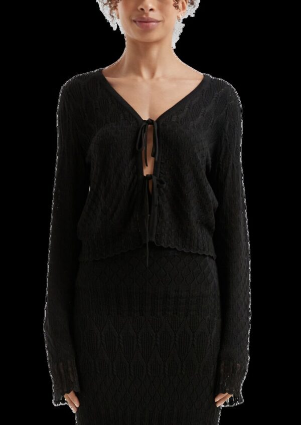 Strickjacke mit Ajourmuster und Bindedetail