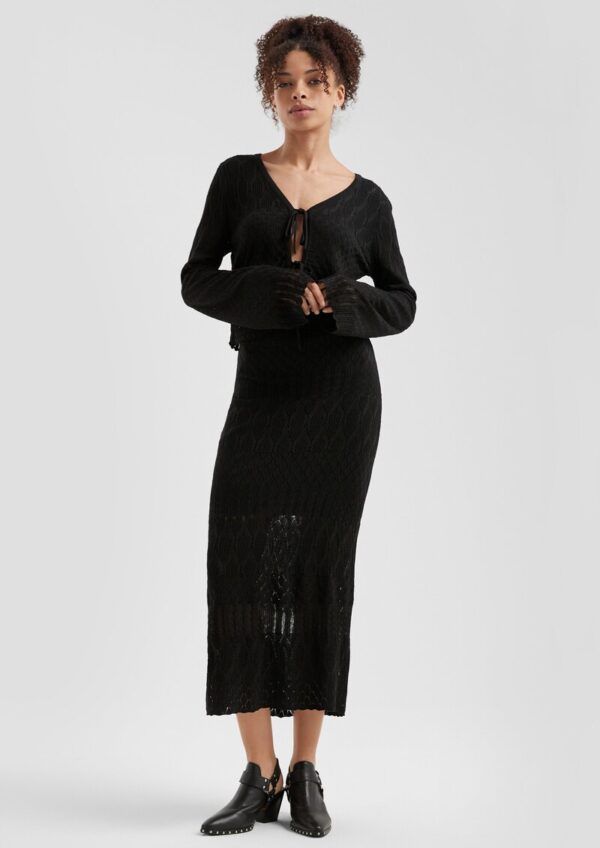 Strickjacke mit Ajourmuster und Bindedetail