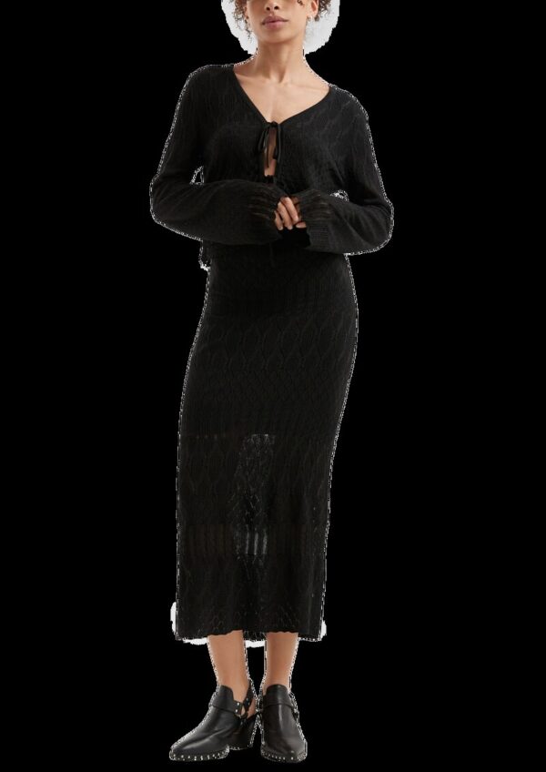 Strickjacke mit Ajourmuster und Bindedetail