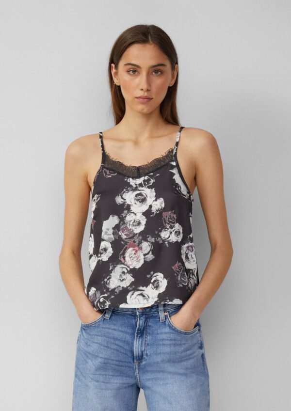 Top mit All-over-Print und Spitze am Ausschnitt