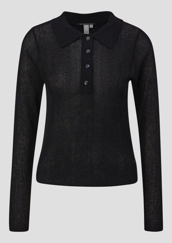 Leicht transparenter Pullover mit Knopfleiste und Polokragen