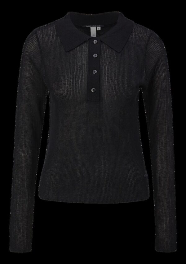 Leicht transparenter Pullover mit Knopfleiste und Polokragen