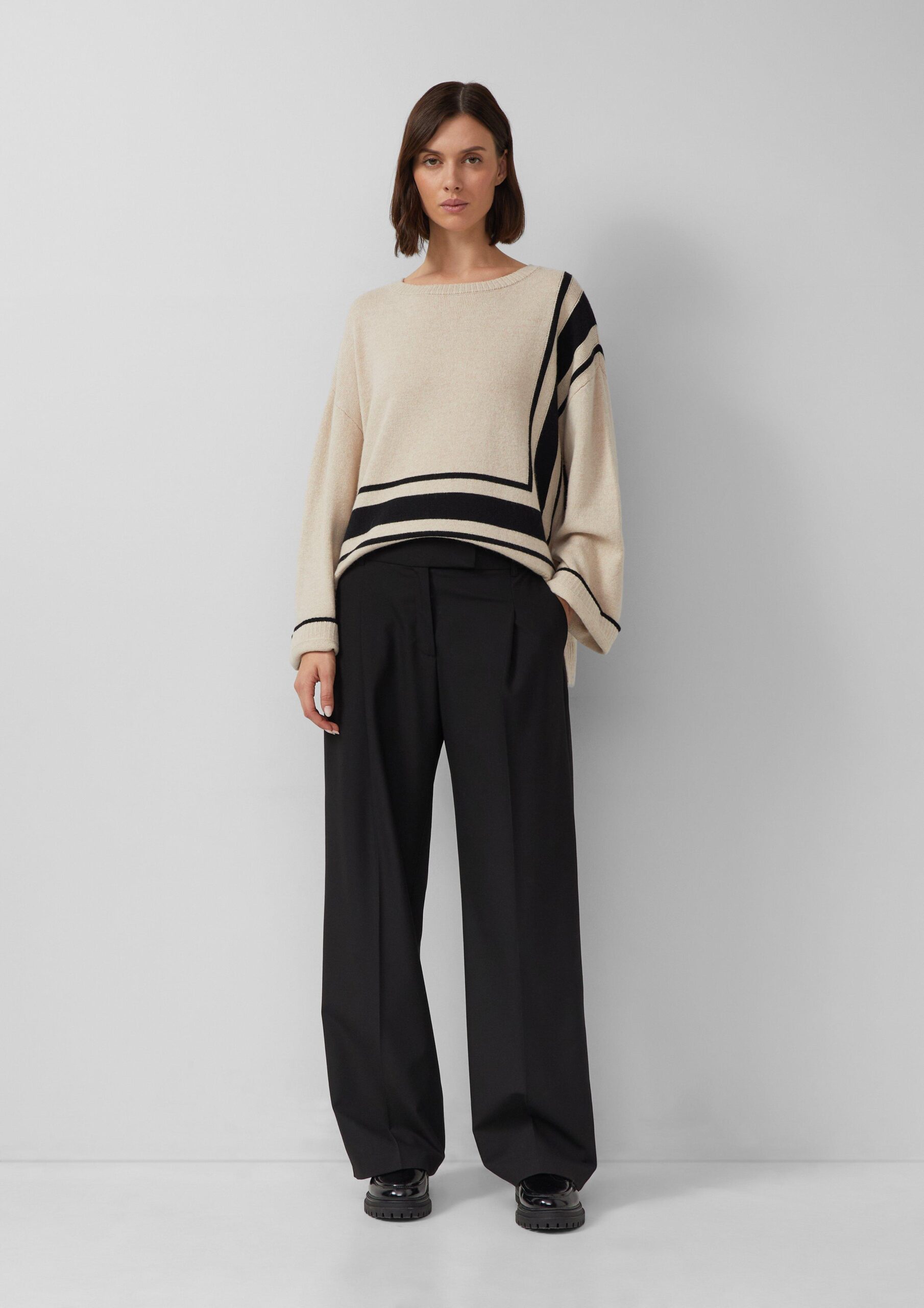 Relaxed-Fit-Pullover aus Wollmix mit Streifen-Details