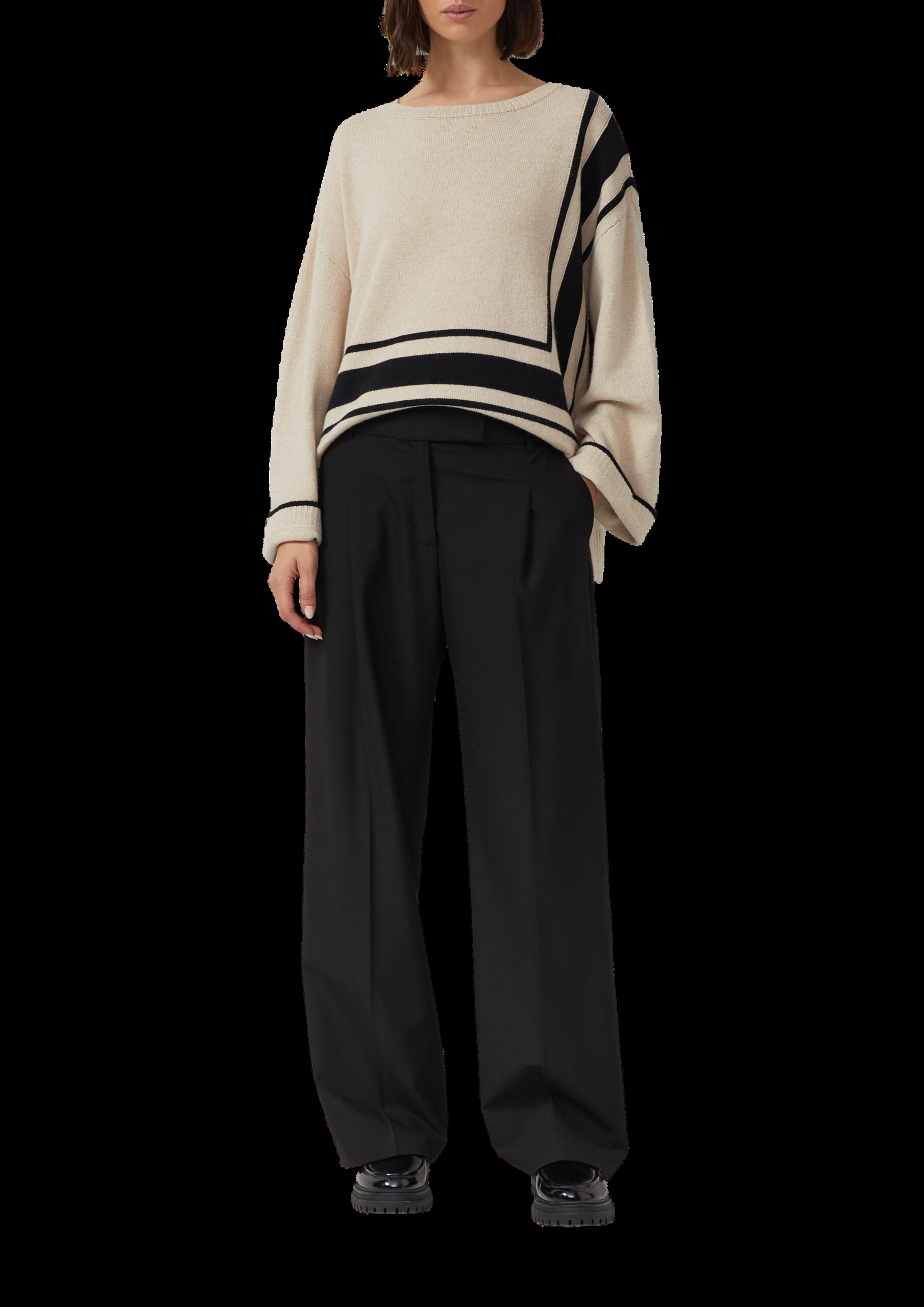 Relaxed-Fit-Pullover aus Wollmix mit Streifen-Details