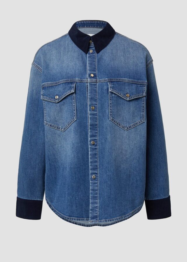 Denim-Overshirt mit Cord-Details