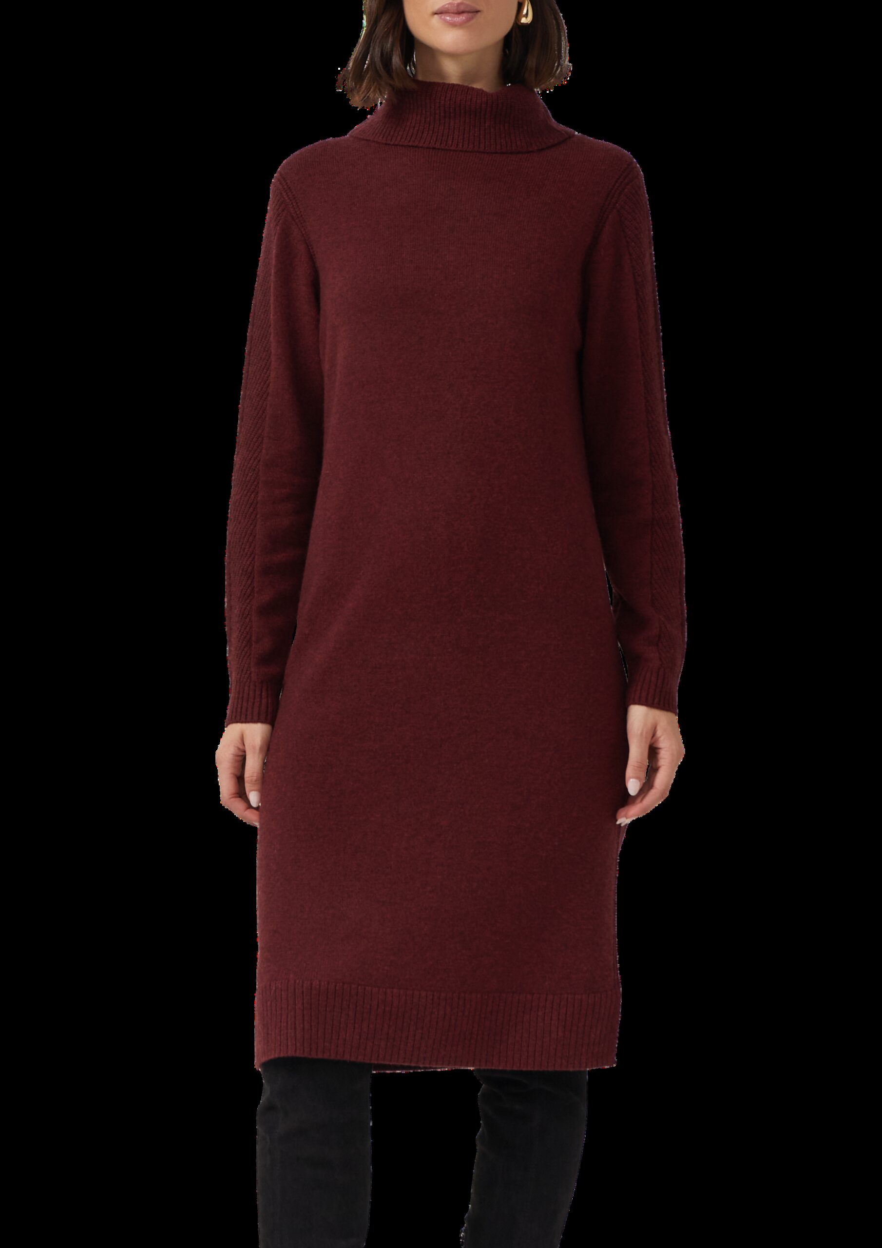 Gestricktes Midikleid mit Rollkragen und Ajourdetails