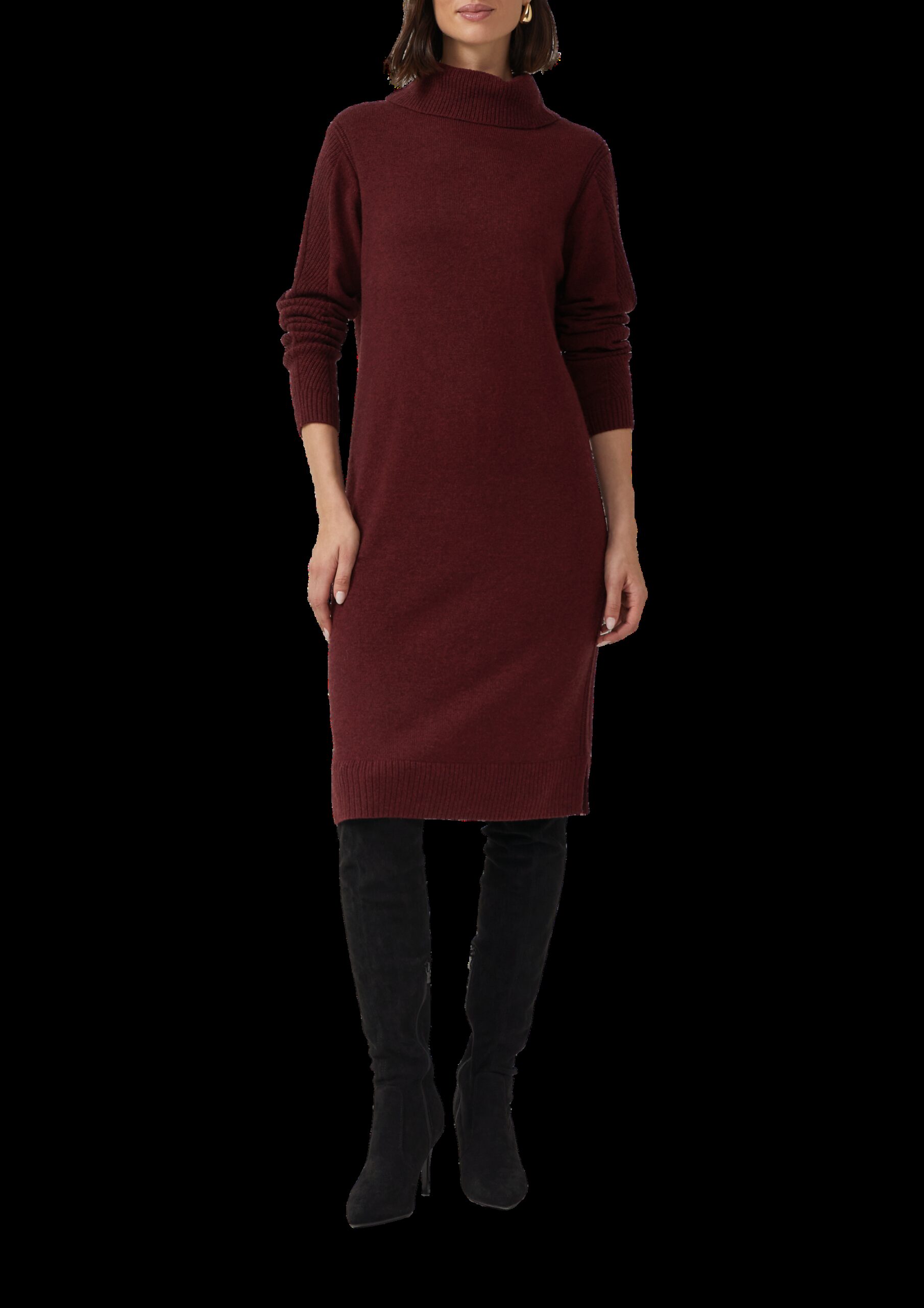 Gestricktes Midikleid mit Rollkragen und Ajourdetails