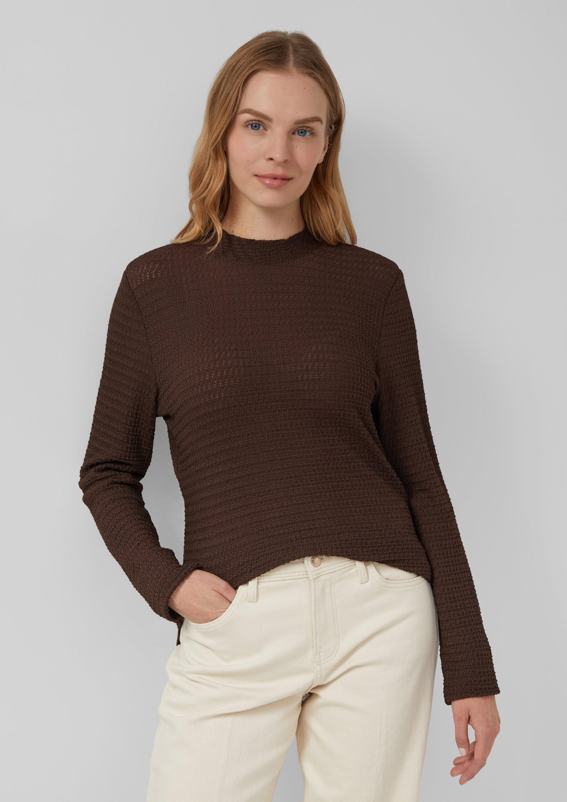 Longsleeve mit offener Struktur im Slim-Fit