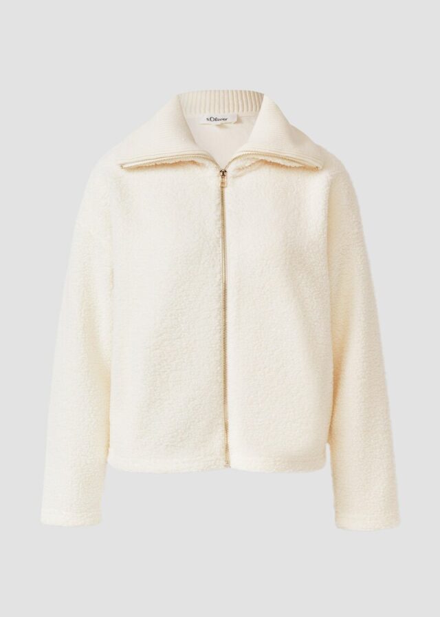 Leichte Teddyplüsch-Jacke mit Strickkragen