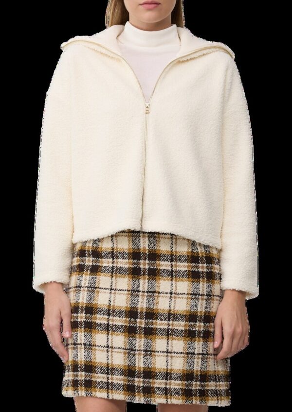 Leichte Teddyplüsch-Jacke mit Strickkragen