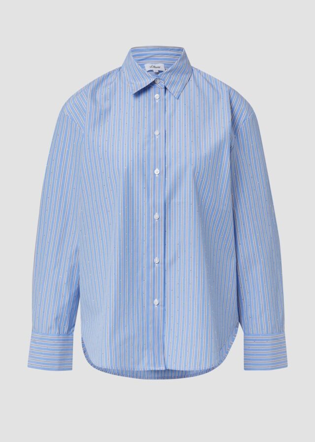 Hemdbluse im Relaxed Fit mit Streifen und Schmucksteinen