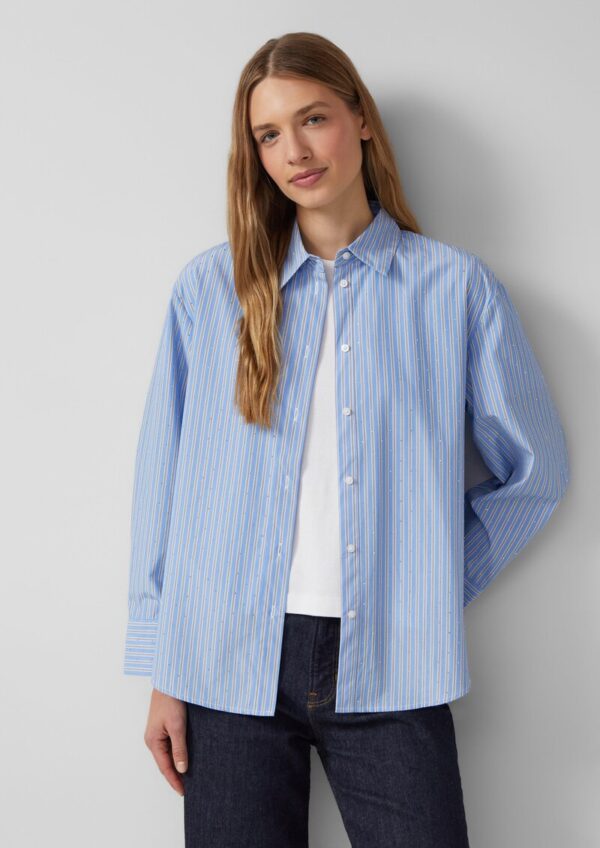 Hemdbluse im Relaxed Fit mit Streifen und Schmucksteinen