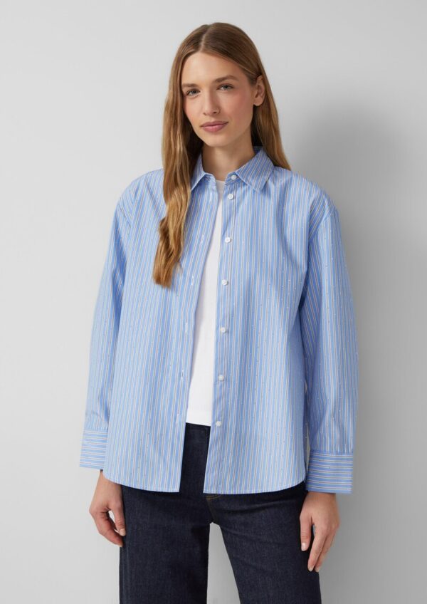 Hemdbluse im Relaxed Fit mit Streifen und Schmucksteinen