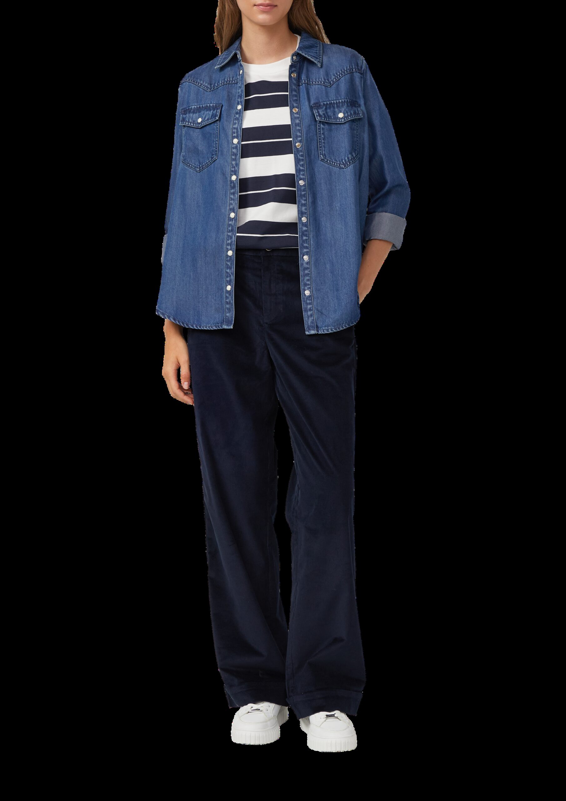 Cordhose mit Wide Leg und fixiertem Umschlag