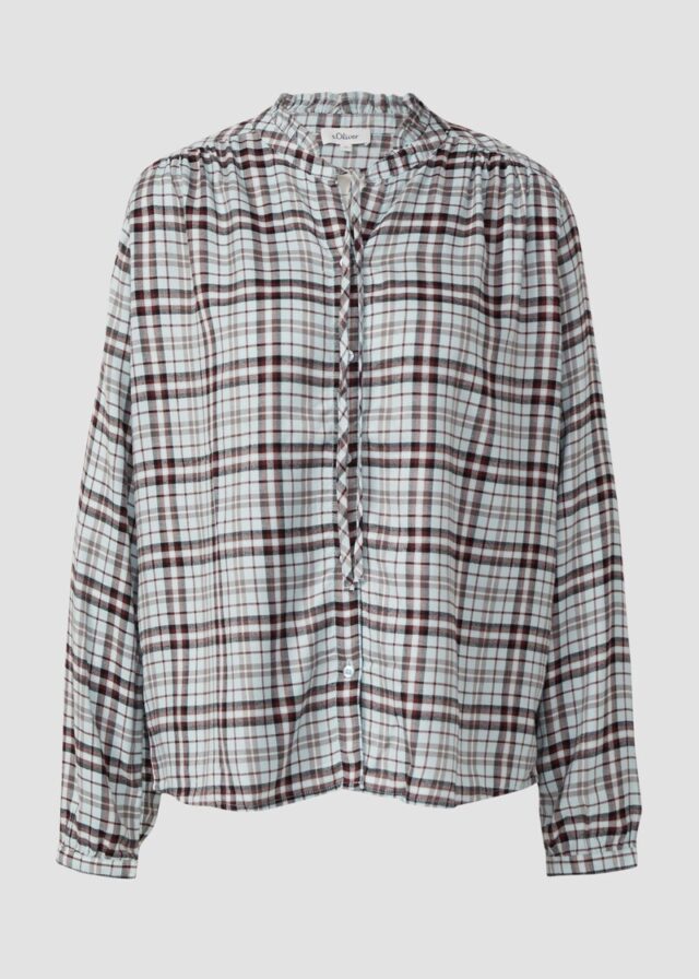 Karierte Hemdbluse im Relaxed Fit mit Rüschenkragen