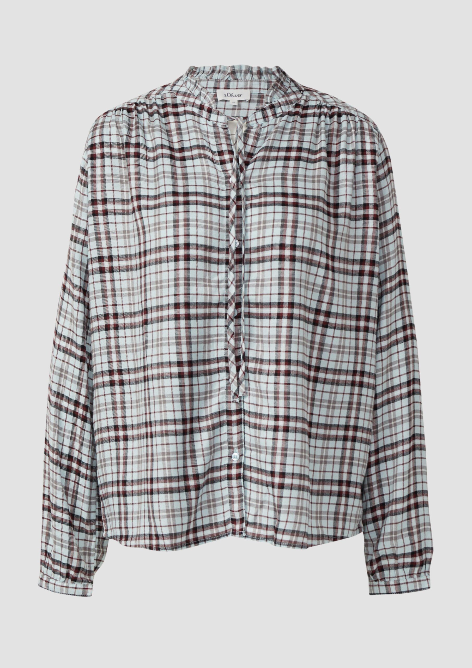 Karierte Hemdbluse im Relaxed Fit mit Rüschenkragen