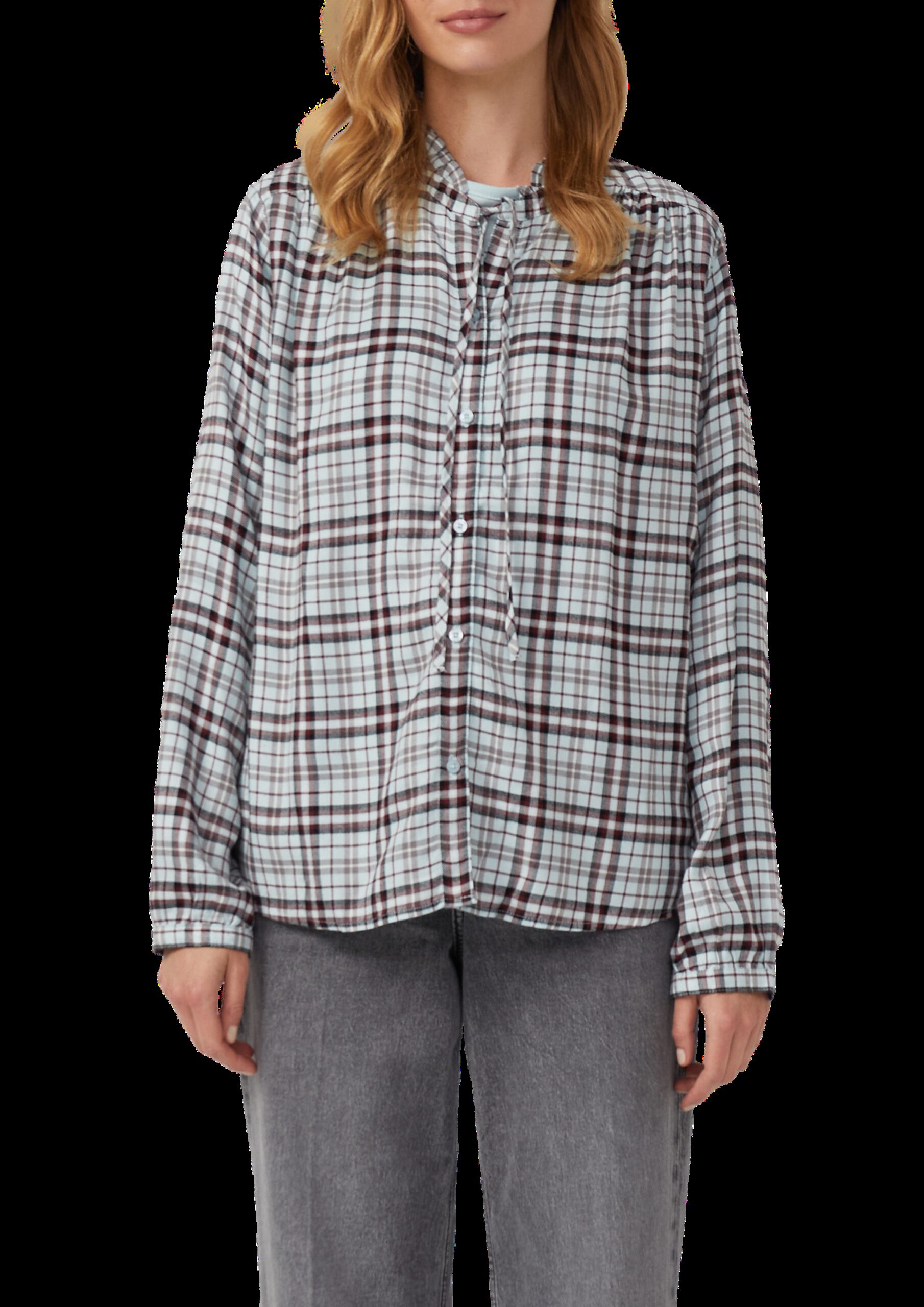 Karierte Hemdbluse im Relaxed Fit mit Rüschenkragen