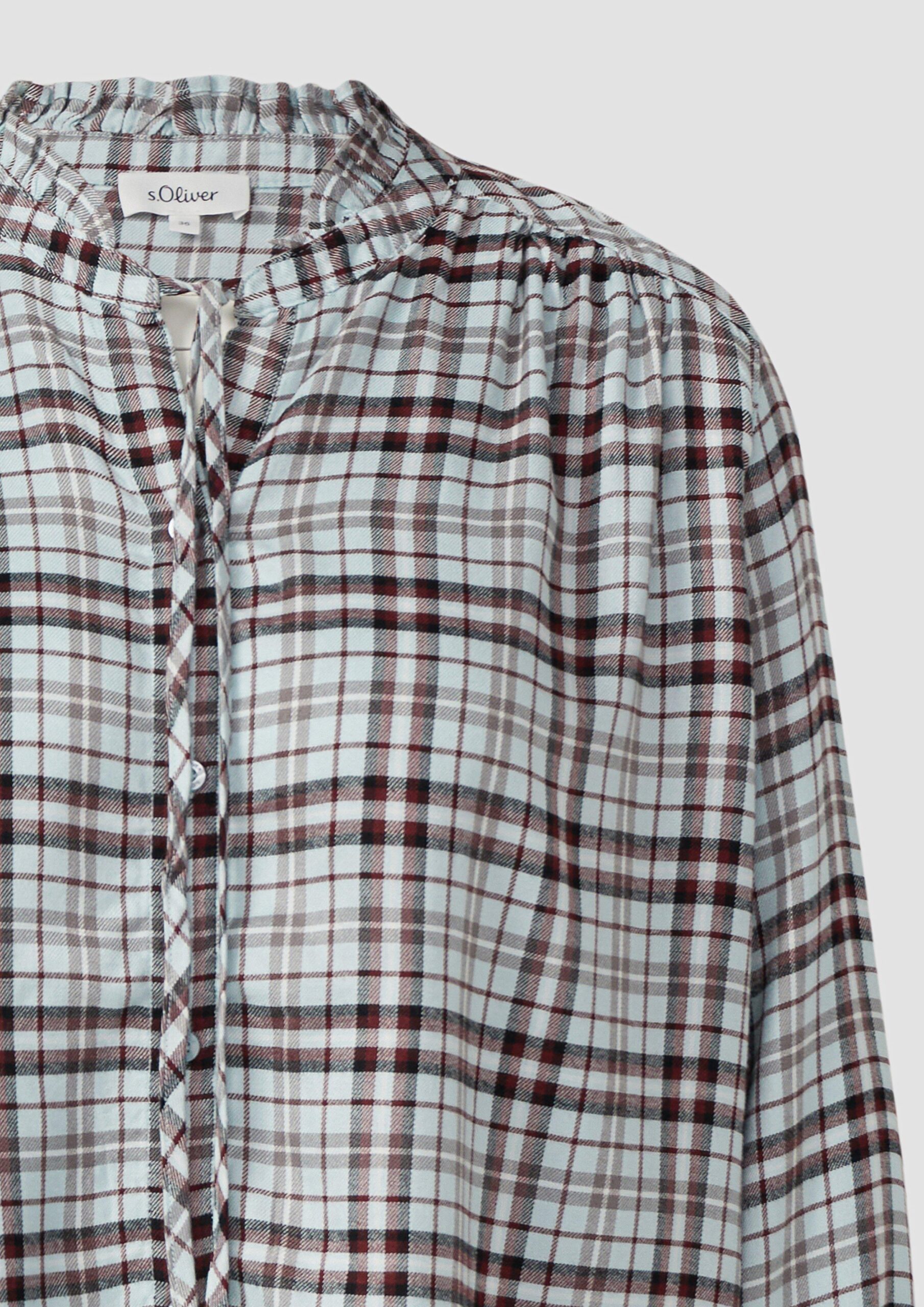 Karierte Hemdbluse im Relaxed Fit mit Rüschenkragen