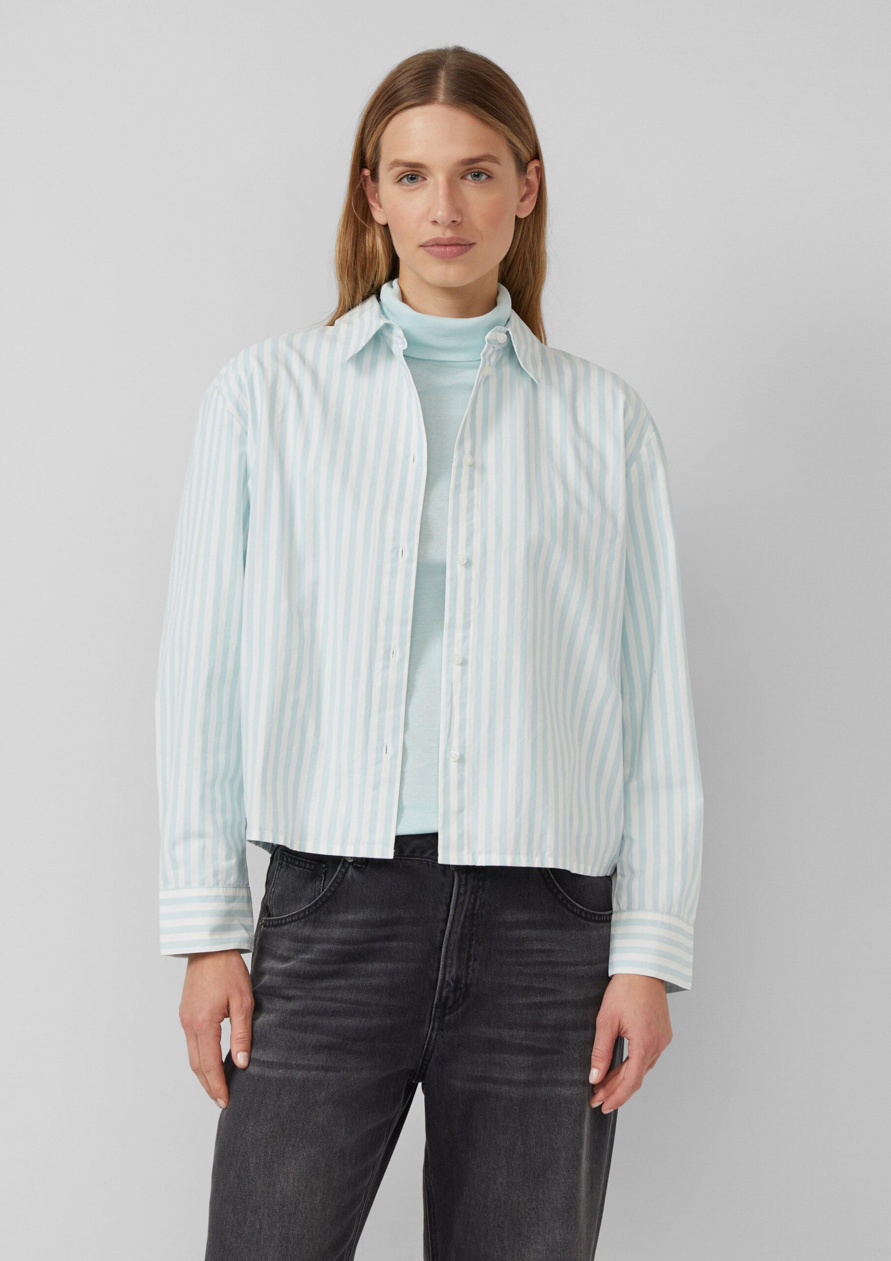 Gestreifte Baumwoll-Bluse mit Smok-Detail