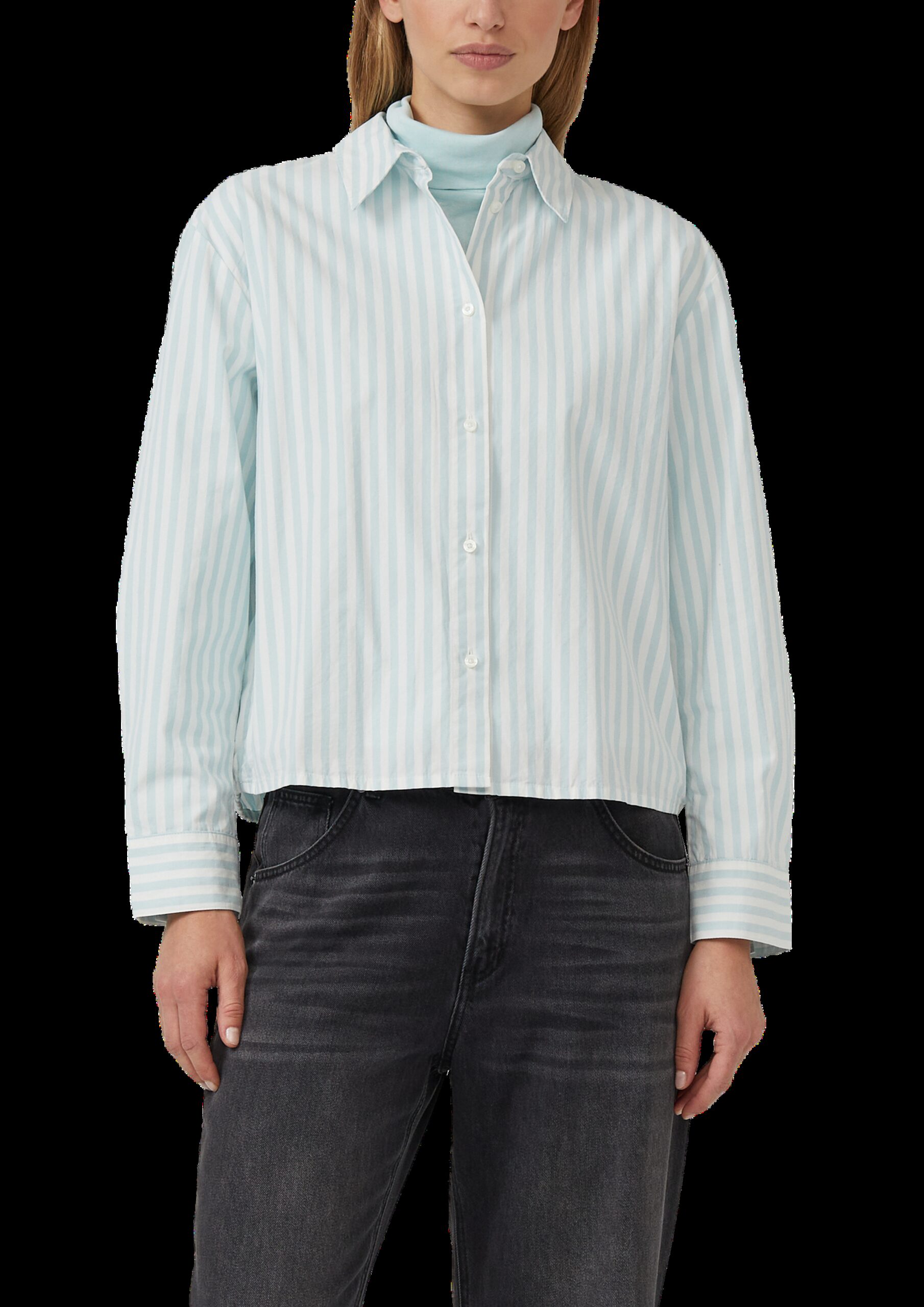 Gestreifte Baumwoll-Bluse mit Smok-Detail