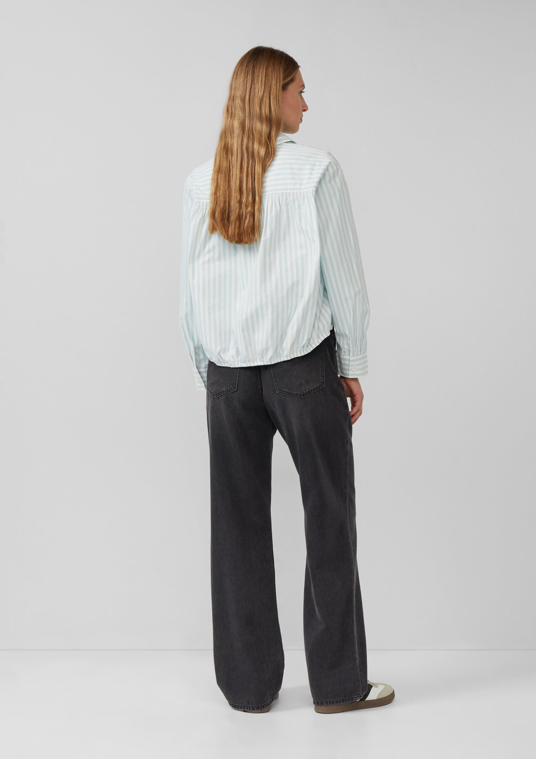 Gestreifte Baumwoll-Bluse mit Smok-Detail