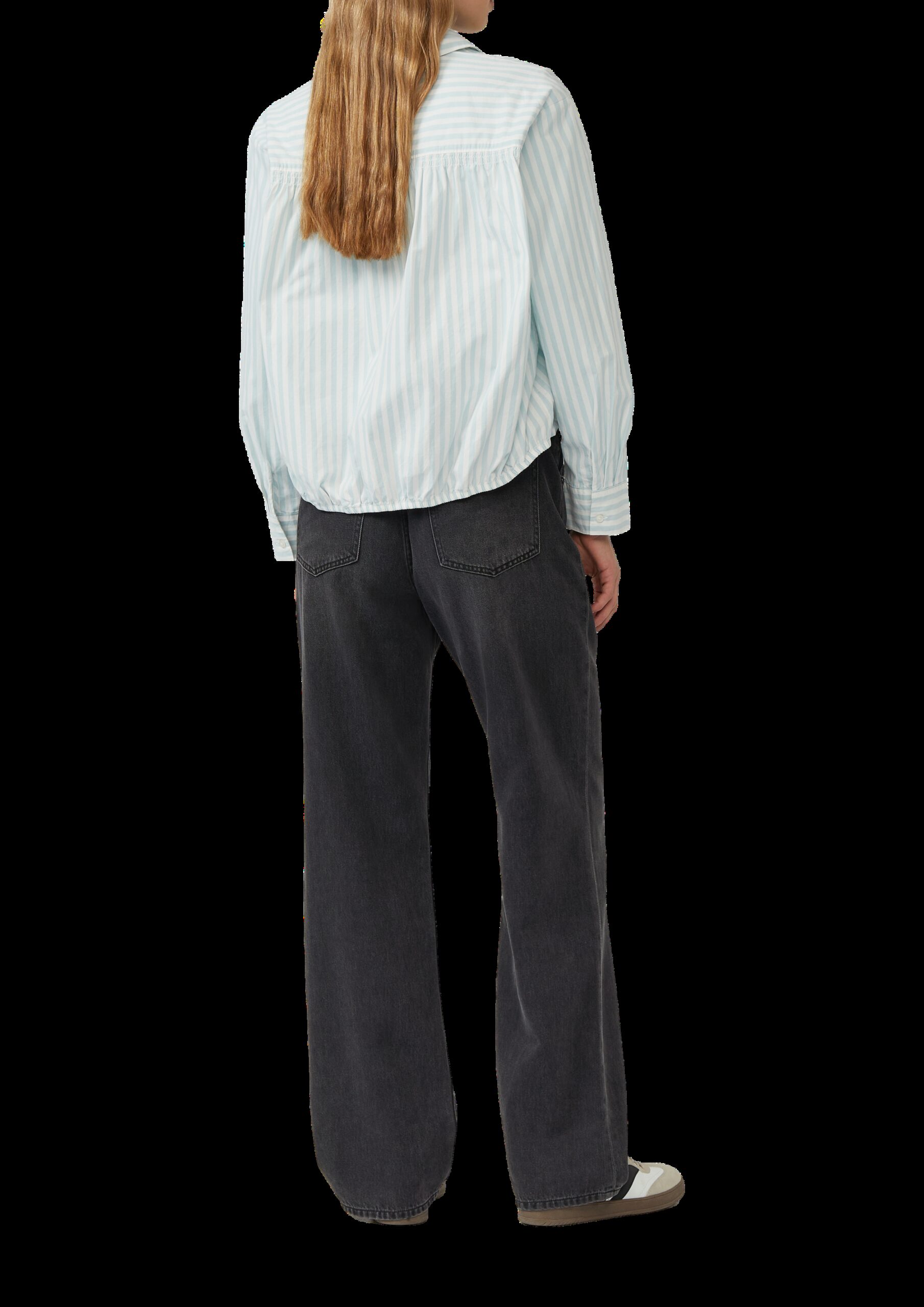 Gestreifte Baumwoll-Bluse mit Smok-Detail