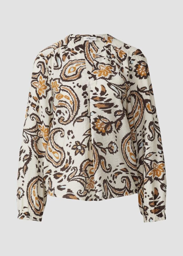 Strukturierte Viskosemix-Bluse mit All-over-Print