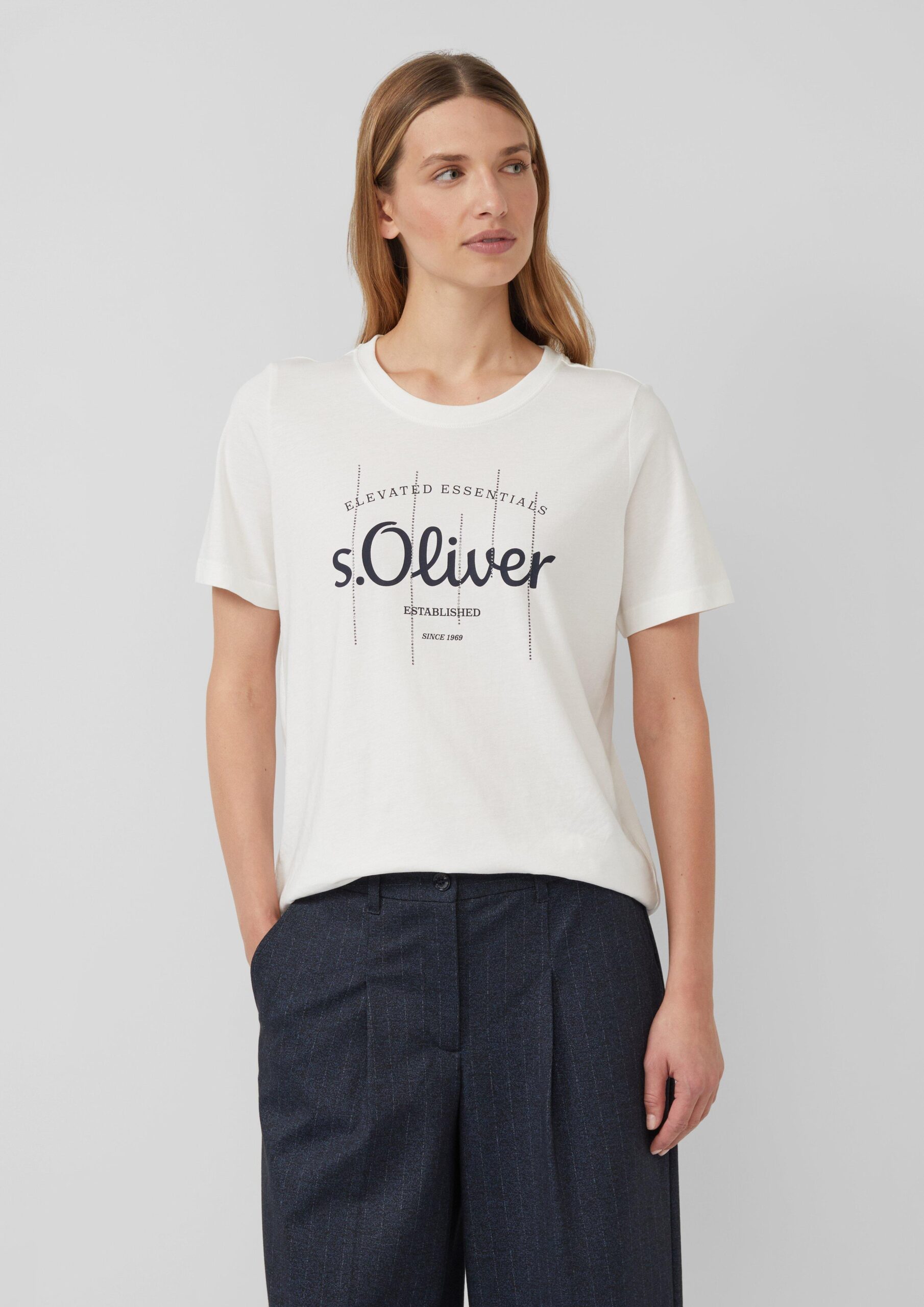 T-Shirt mit Logo-Print und Schmucksteinen