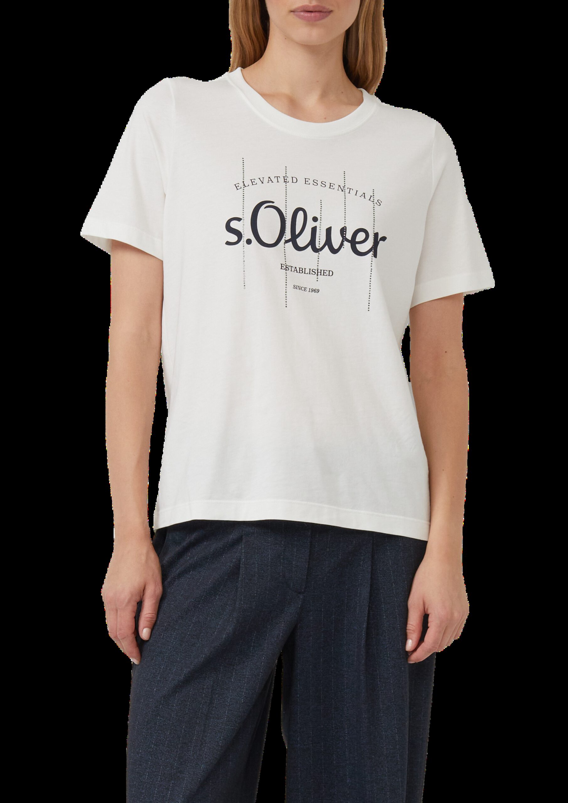 T-Shirt mit Logo-Print und Schmucksteinen