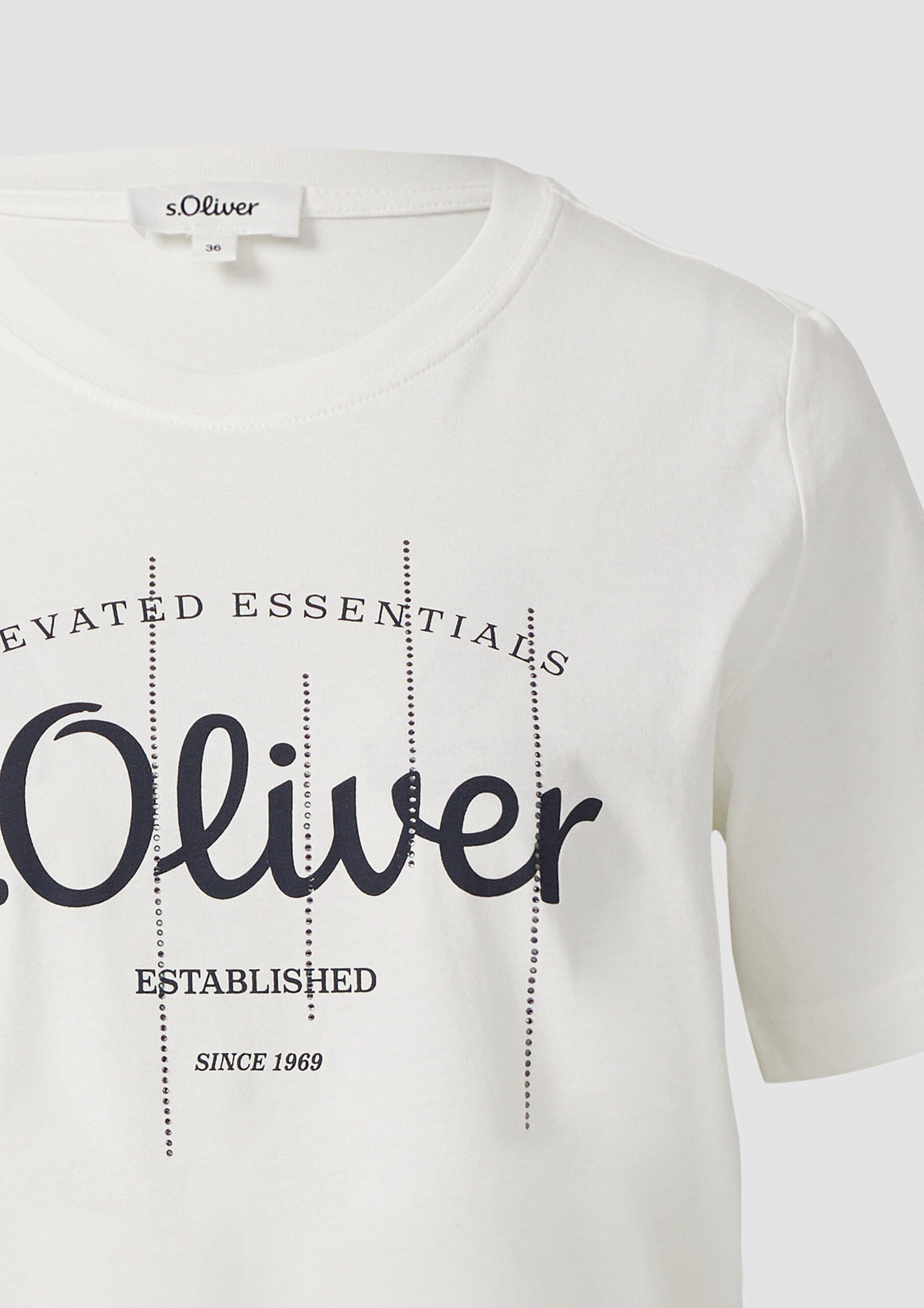 T-Shirt mit Logo-Print und Schmucksteinen