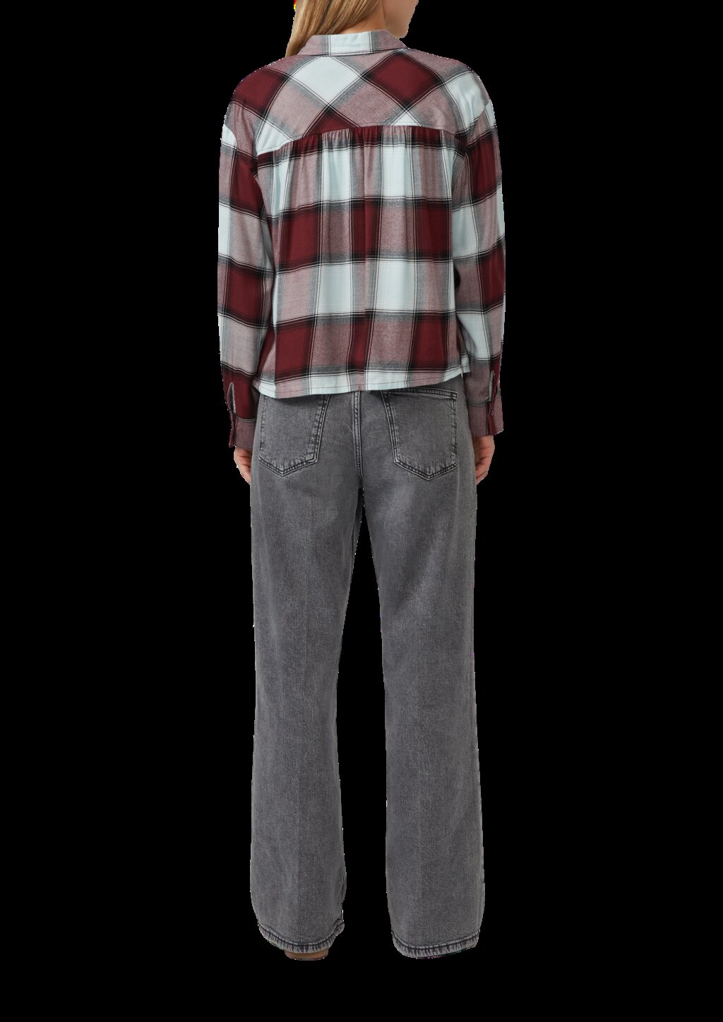 Karierte Hemdbluse aus Viskosemix mit Raffung