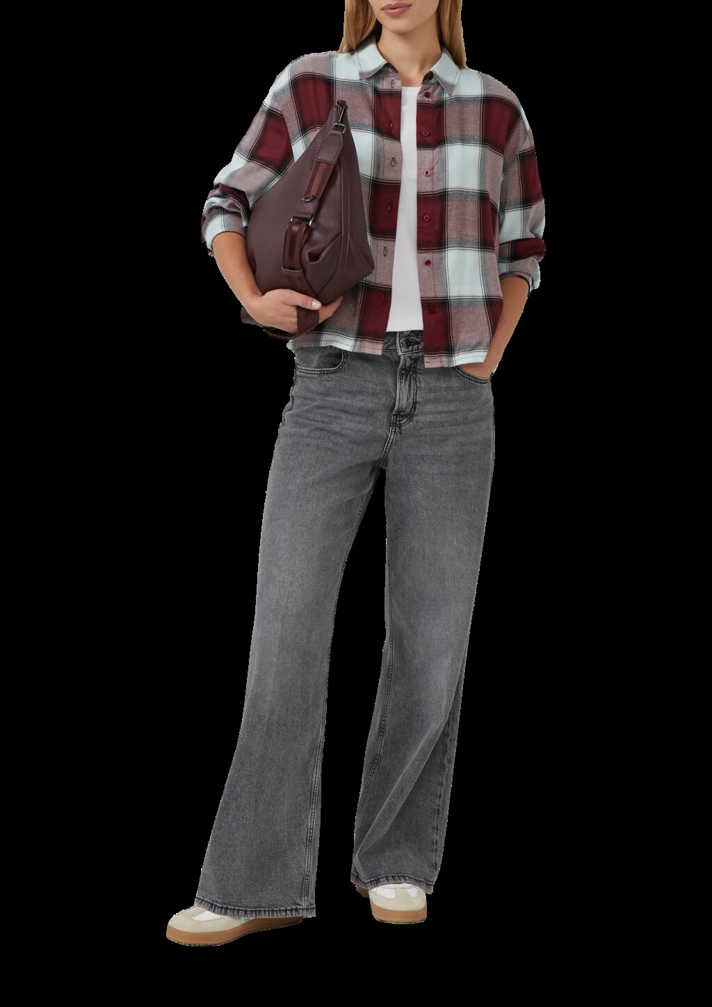 Karierte Hemdbluse aus Viskosemix mit Raffung