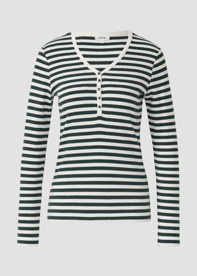 Ripp-Langarmshirt mit Knopfleiste im Slim Fit