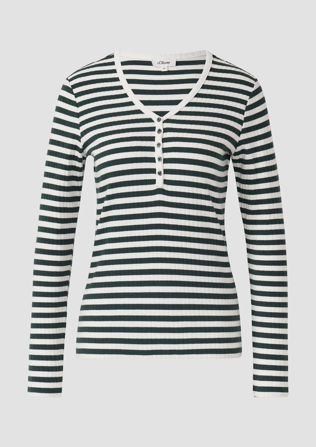 Ripp-Langarmshirt mit Knopfleiste im Slim Fit