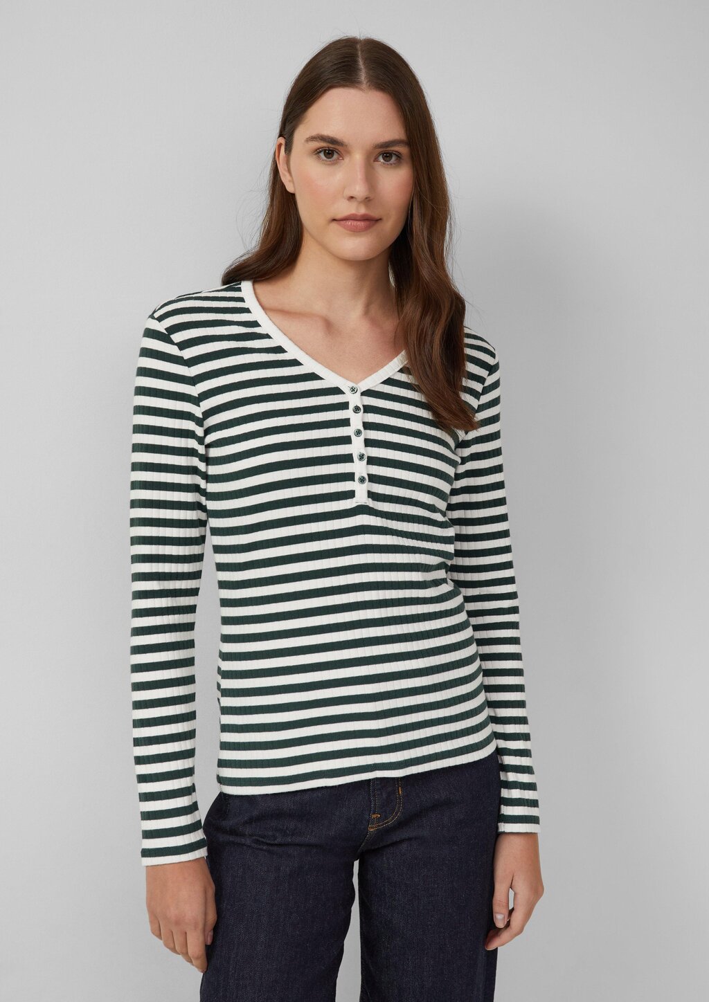 Ripp-Langarmshirt mit Knopfleiste im Slim Fit