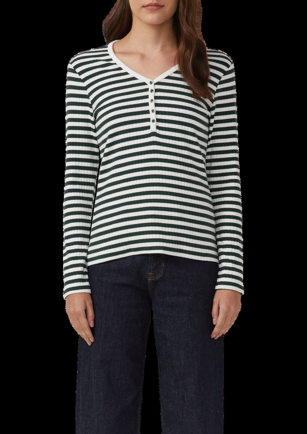 Ripp-Langarmshirt mit Knopfleiste im Slim Fit