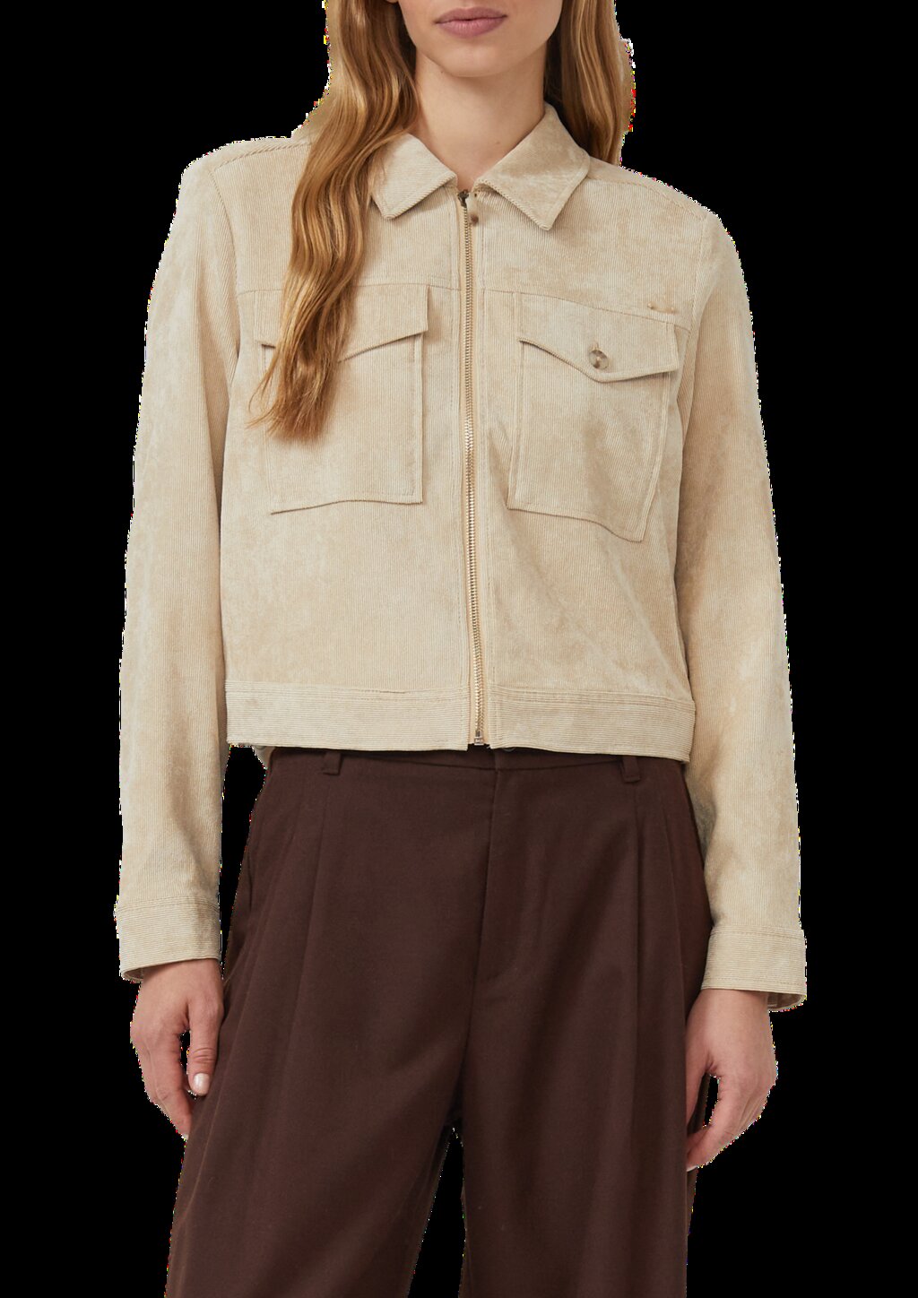 Verkürzte Cordjacke mit aufgesetzten Brusttaschen