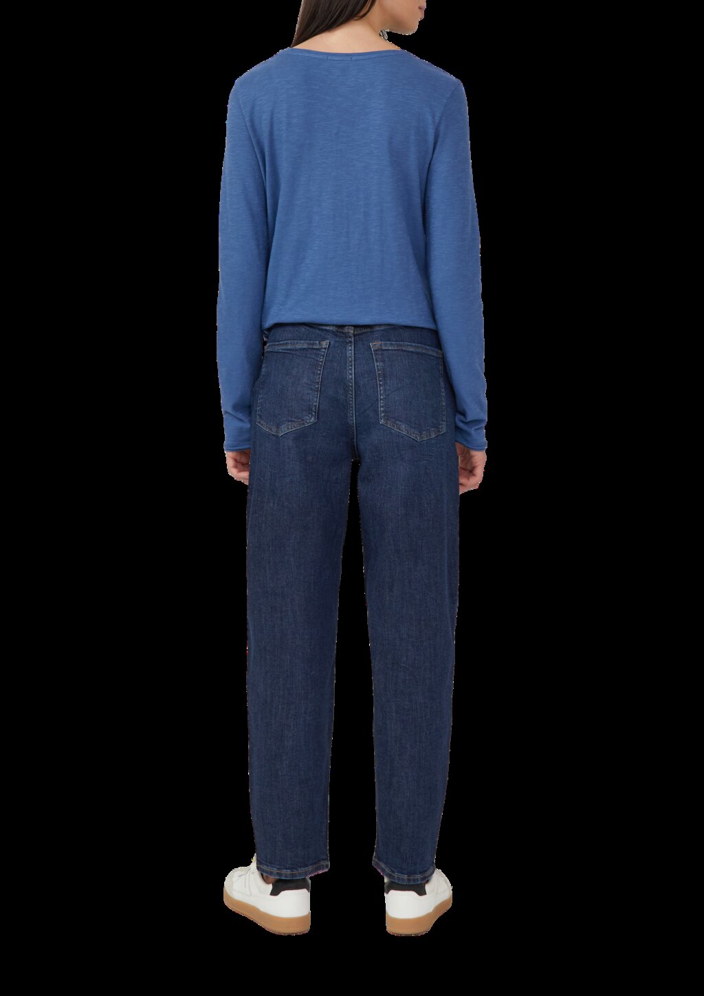 Jersey-Shirt mit V-Ausschnitt und Rollsaum