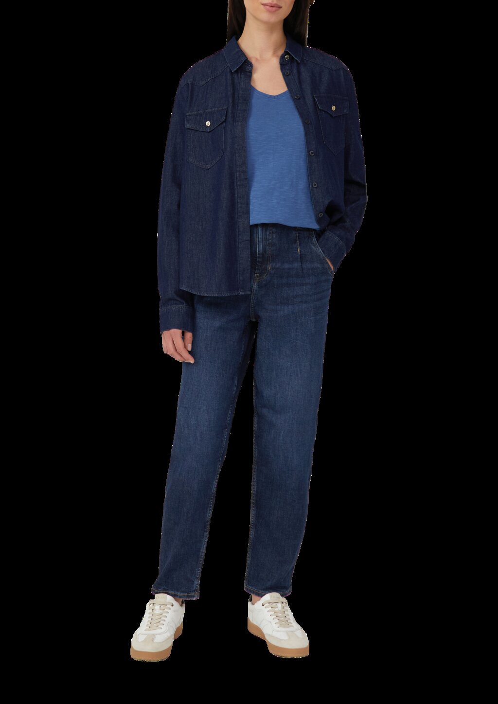 Jersey-Shirt mit V-Ausschnitt und Rollsaum