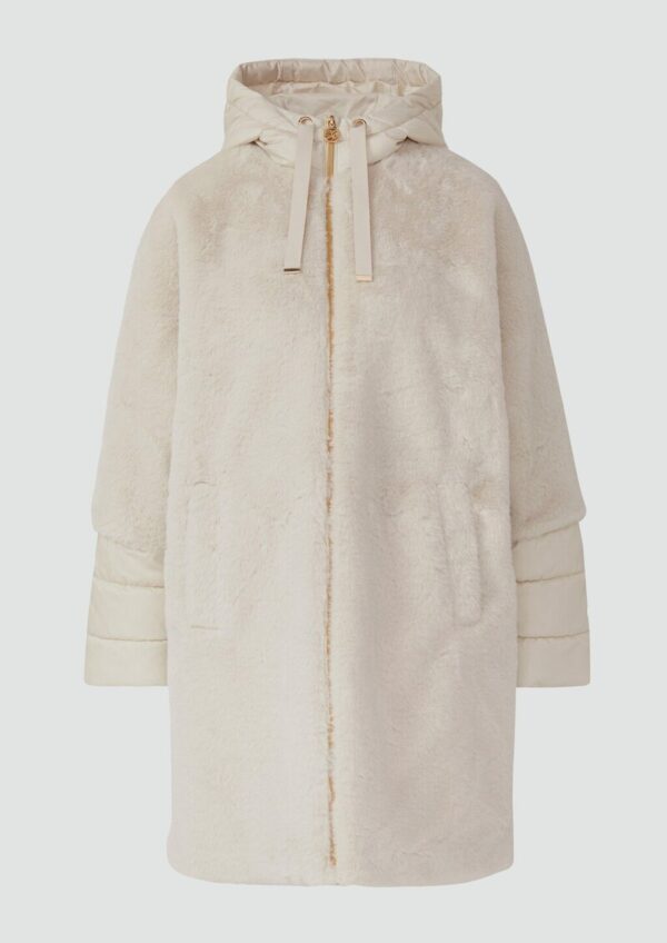 Gefütterter Teddyplüsch-Mantel mit wattierten Ärmeln