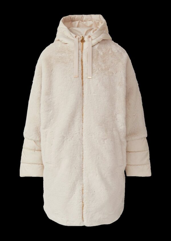 Gefütterter Teddyplüsch-Mantel mit wattierten Ärmeln