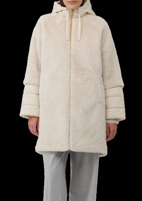 Gefütterter Teddyplüsch-Mantel mit wattierten Ärmeln