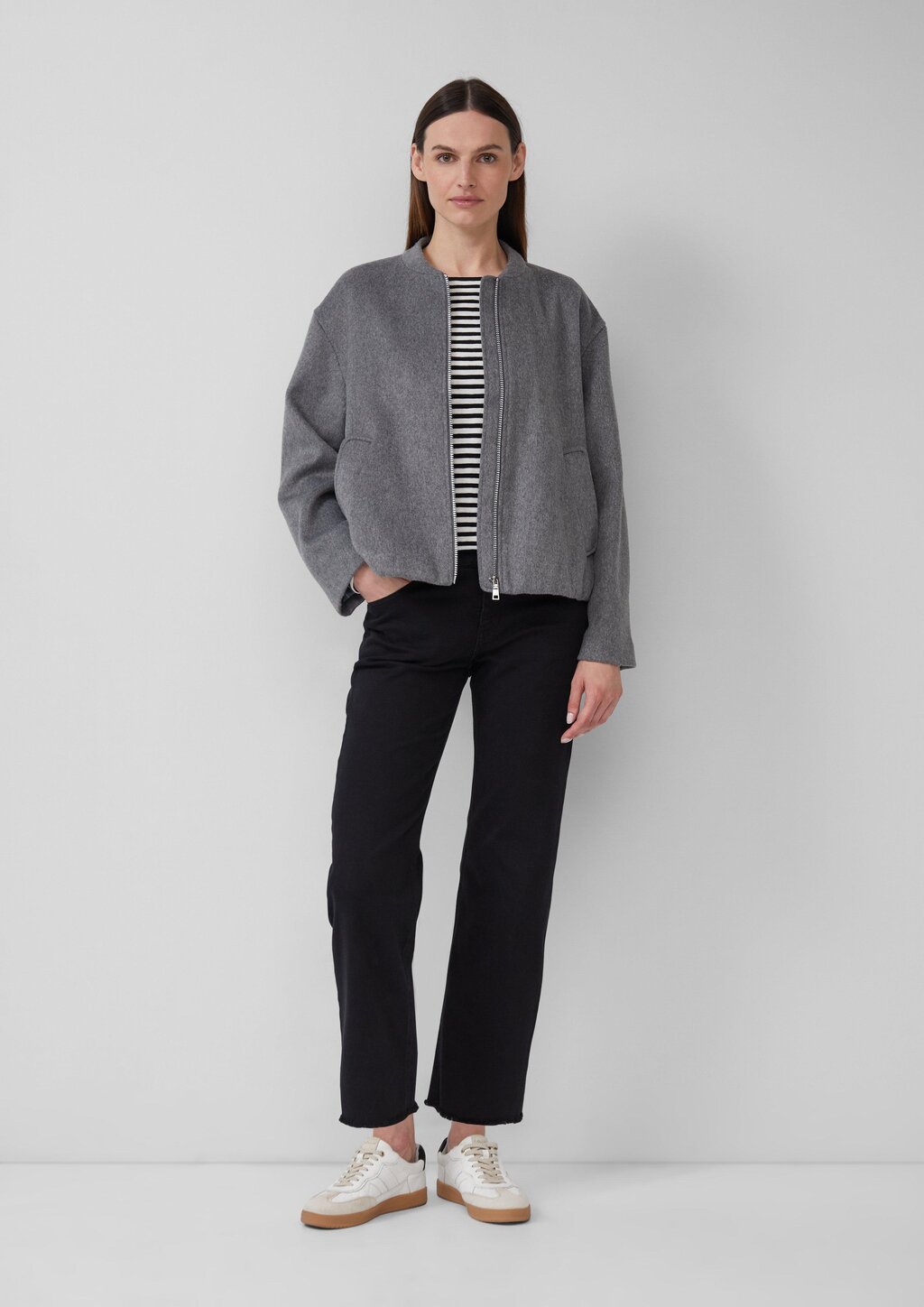 Wollmix-Blouson mit gerafftem Saum