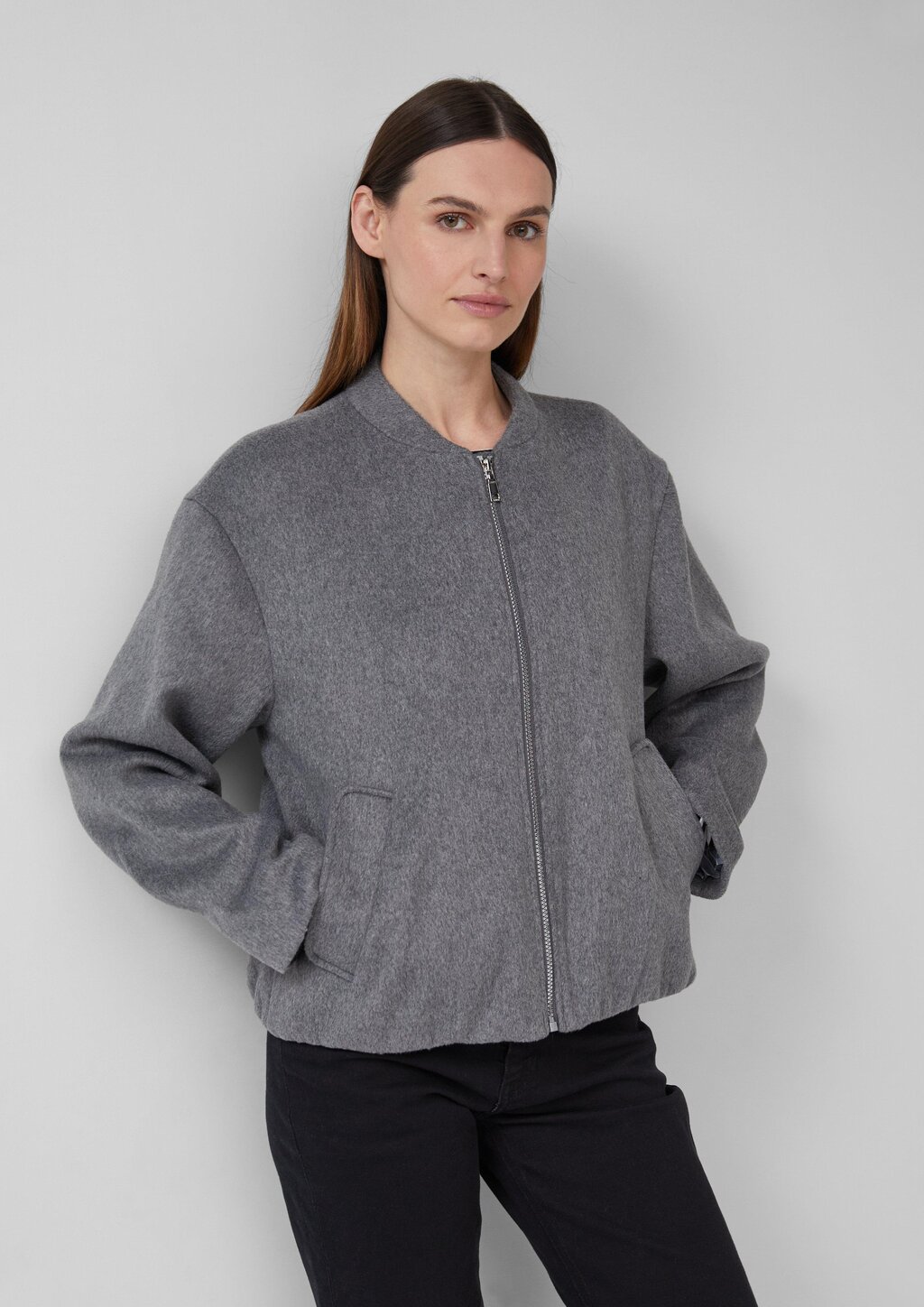 Wollmix-Blouson mit gerafftem Saum