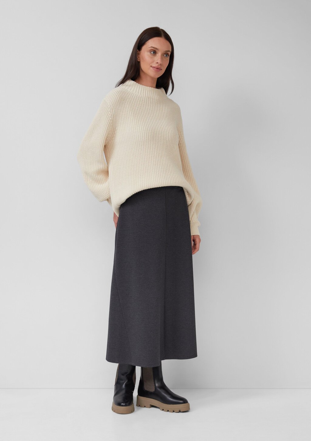 Ausgestellter Midi-Rock aus Interlockjersey