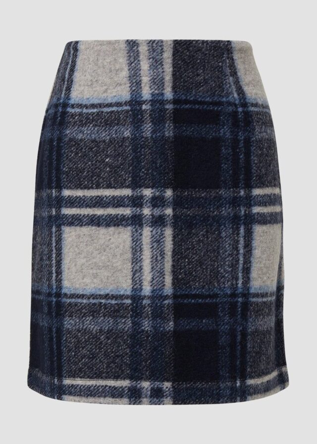 Kurzer Wollmix-Rock mit Karo-Muster