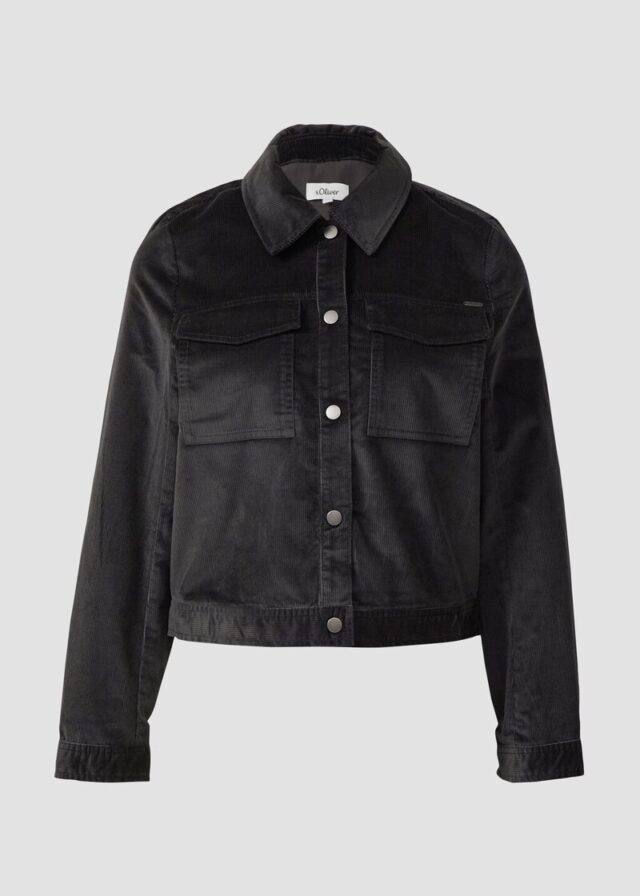 Feincord-Jacke mit Hemdkragen und aufgesetzten Brusttaschen