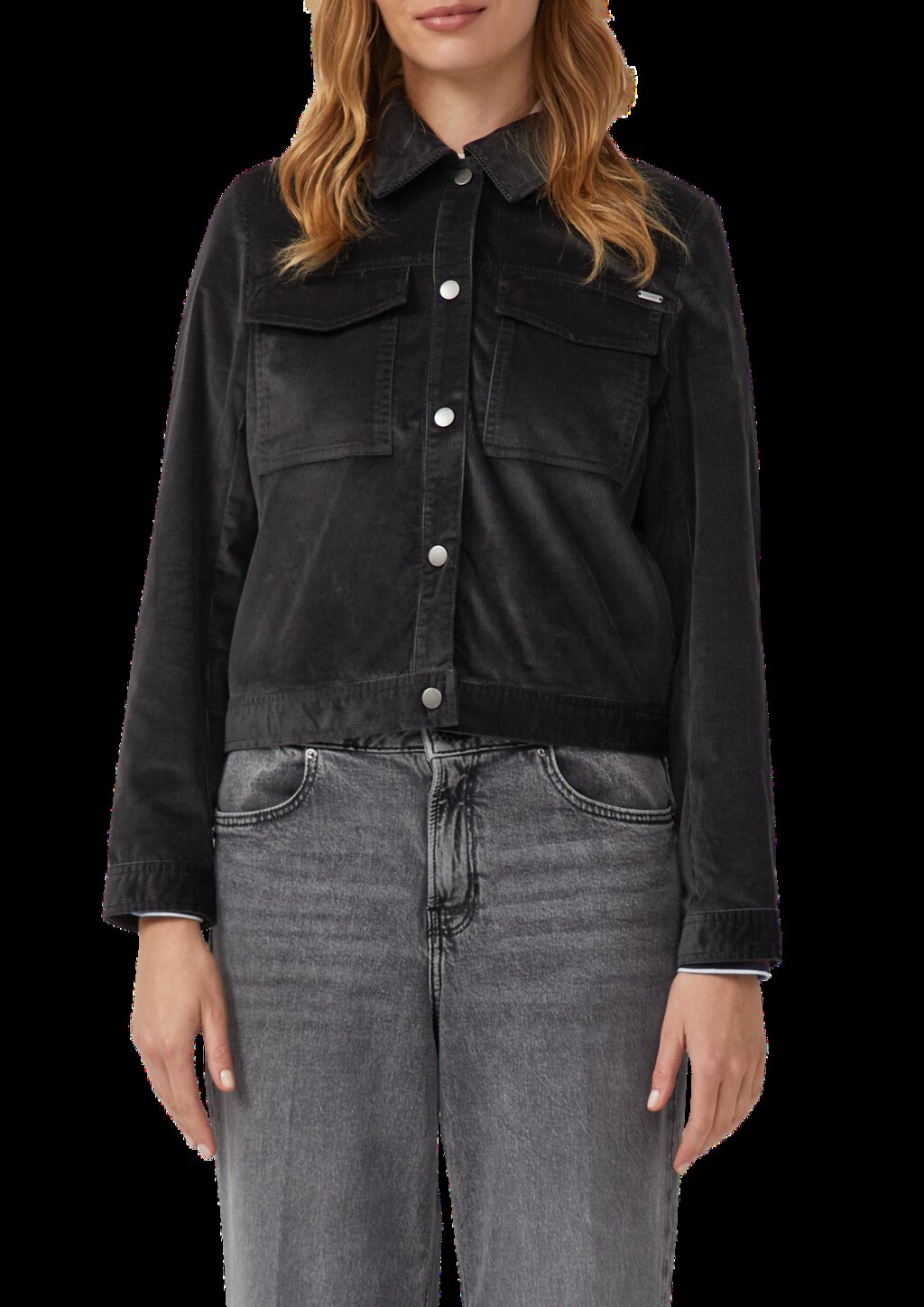 Feincord-Jacke mit Hemdkragen und aufgesetzten Brusttaschen